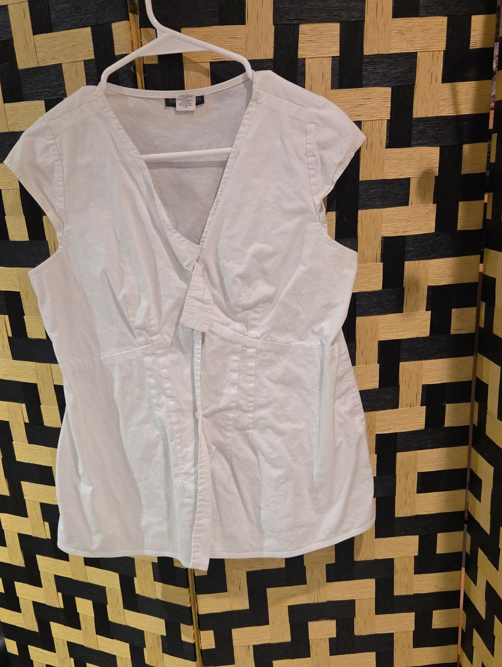 Women's White Cap Sleeve Button-Front Top
